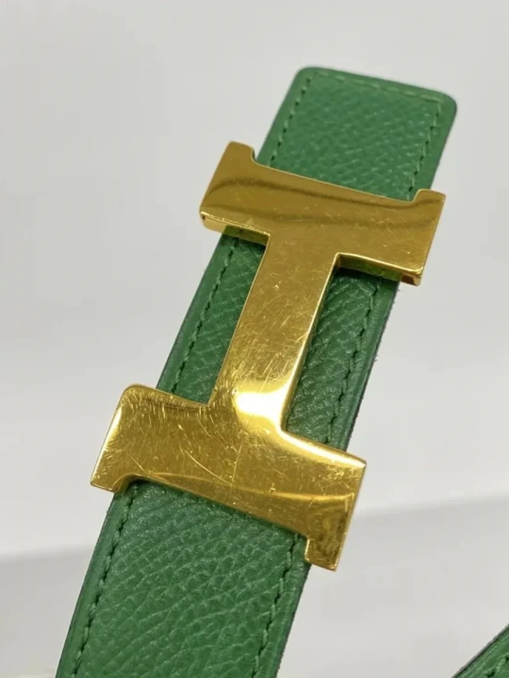 Authentic HERMES green brown reversible Constance gold H belt 80cm